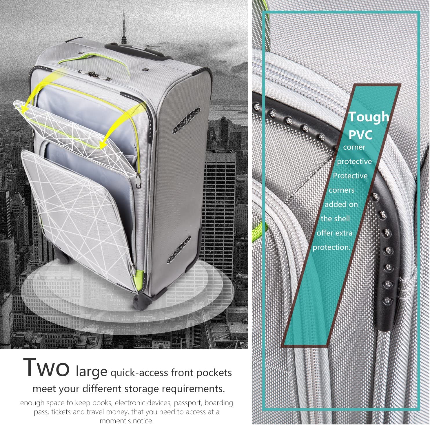 Coolife Luggage 3 件套 Suitcase Spinner Softshell 轻量级（蓝+银）