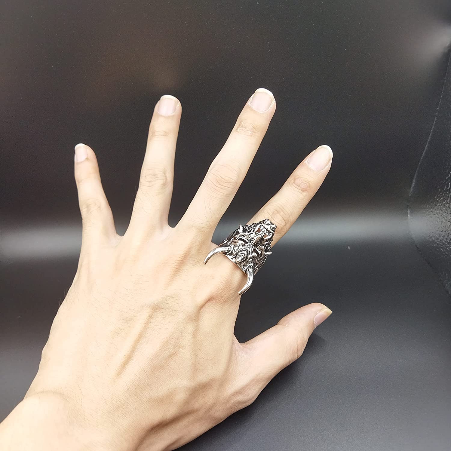 可调节开口 Oni Samurai Rakshasa Mask Prajna Ring Men's Jewelry Skull Devil Satan Dark Gothic style