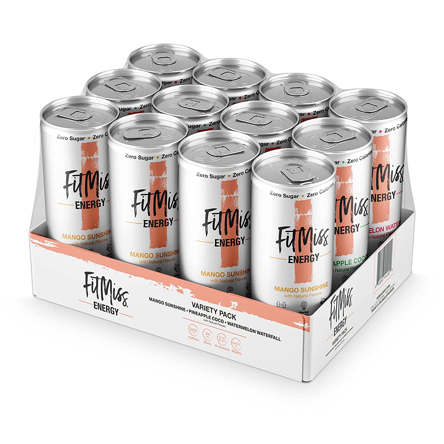 usclePharm FitMiss 能量饮料 12 盎司（12 瓶装）- 西瓜瀑布 - 无糖无卡路里 - 完全碳酸化，不含人工色素或染料