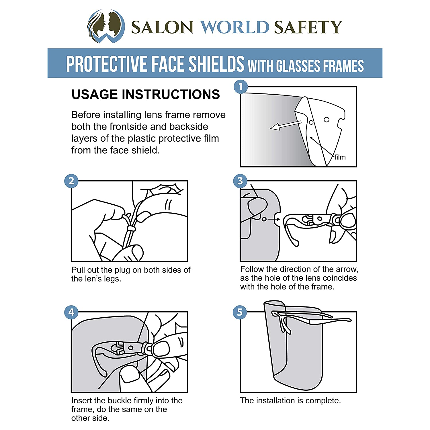 TCP Global Salon World Safety Face Shields with Glasses Frames（4 件装）- 超透明防护全面罩，保护眼睛、鼻子、嘴巴 - 防雾 PET 塑料卫生液滴防溅罩