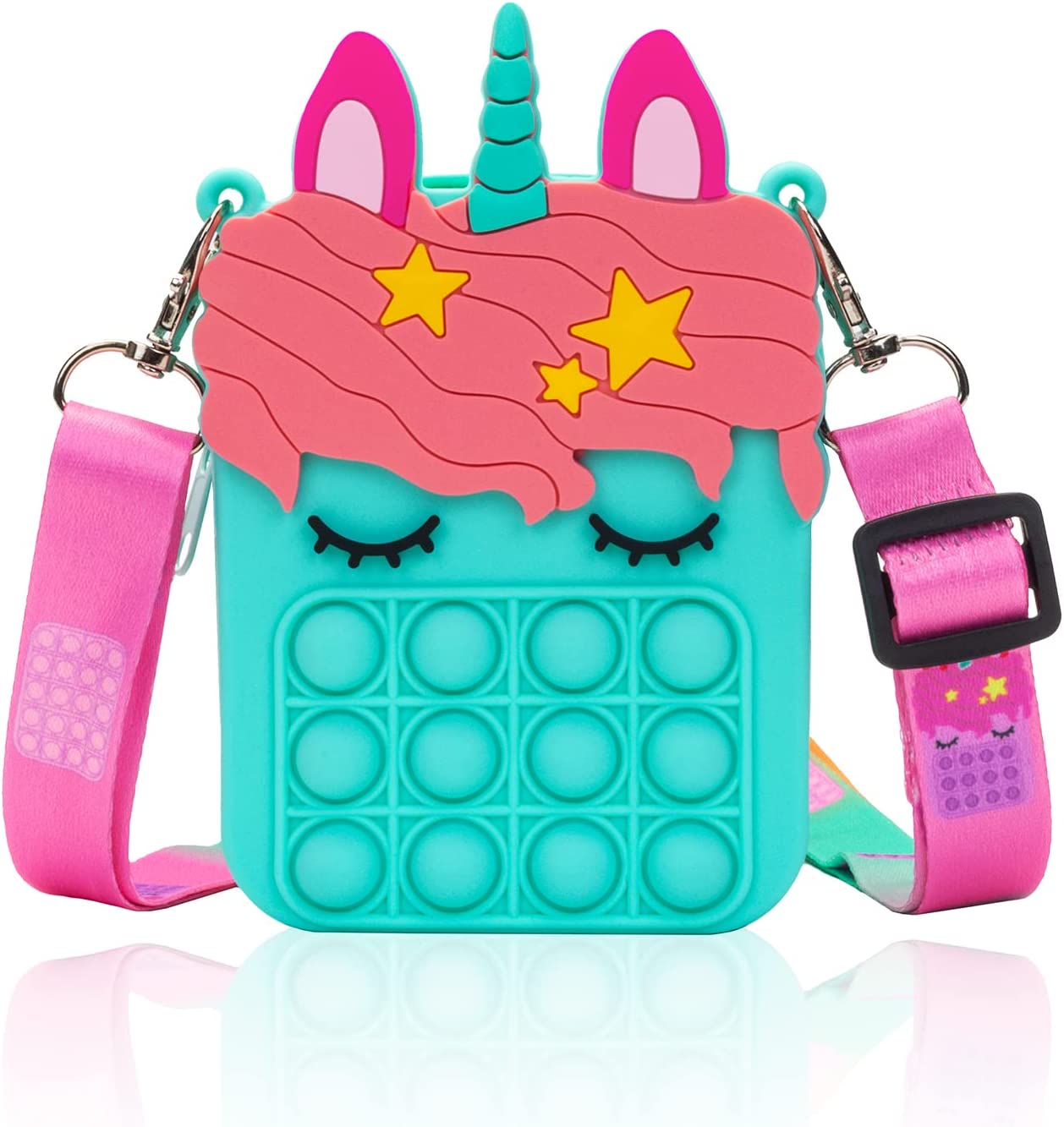 Civan 小号 Pop 钱包，女孩独角兽 Pop 钱包和女士 Pop 包带独角兽 Pop 玩具，单肩包 Fidget 玩具 Pop Fidget 背包玩具适用于 ADHD 焦虑学校背包硅胶包 Pop 女孩