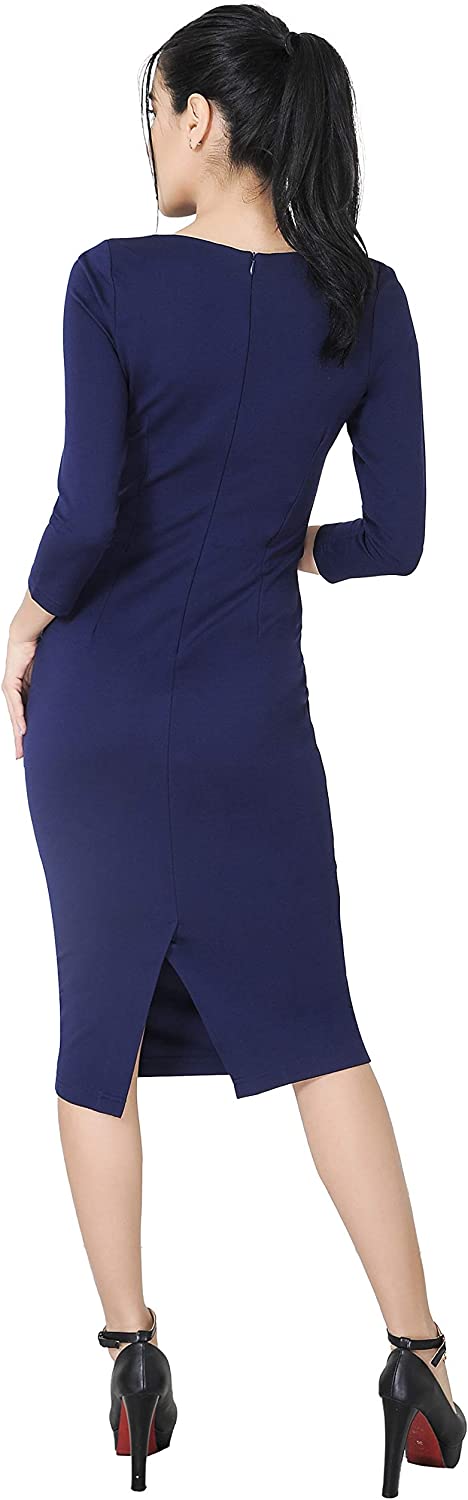Marycrafts 女士工作办公室商务方领紧身中长连衣裙
