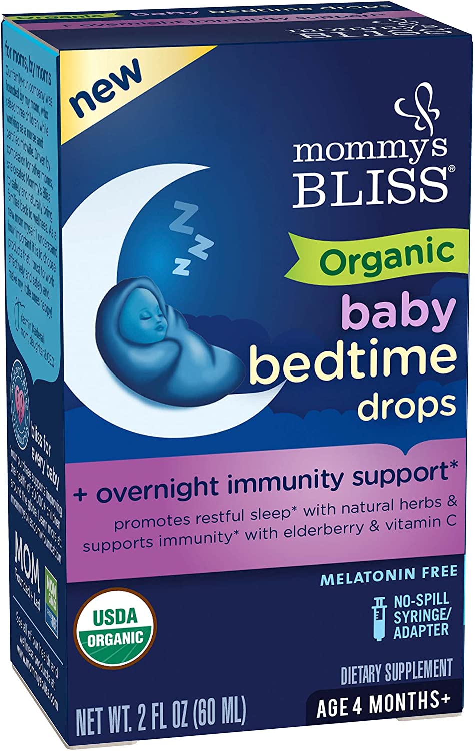 Mommy's Bliss Organic Baby Bedtime Drops + Overnight Immunity Support*，促进安宁的夜晚，不含褪黑激素，4 个月以上，2 液体盎司