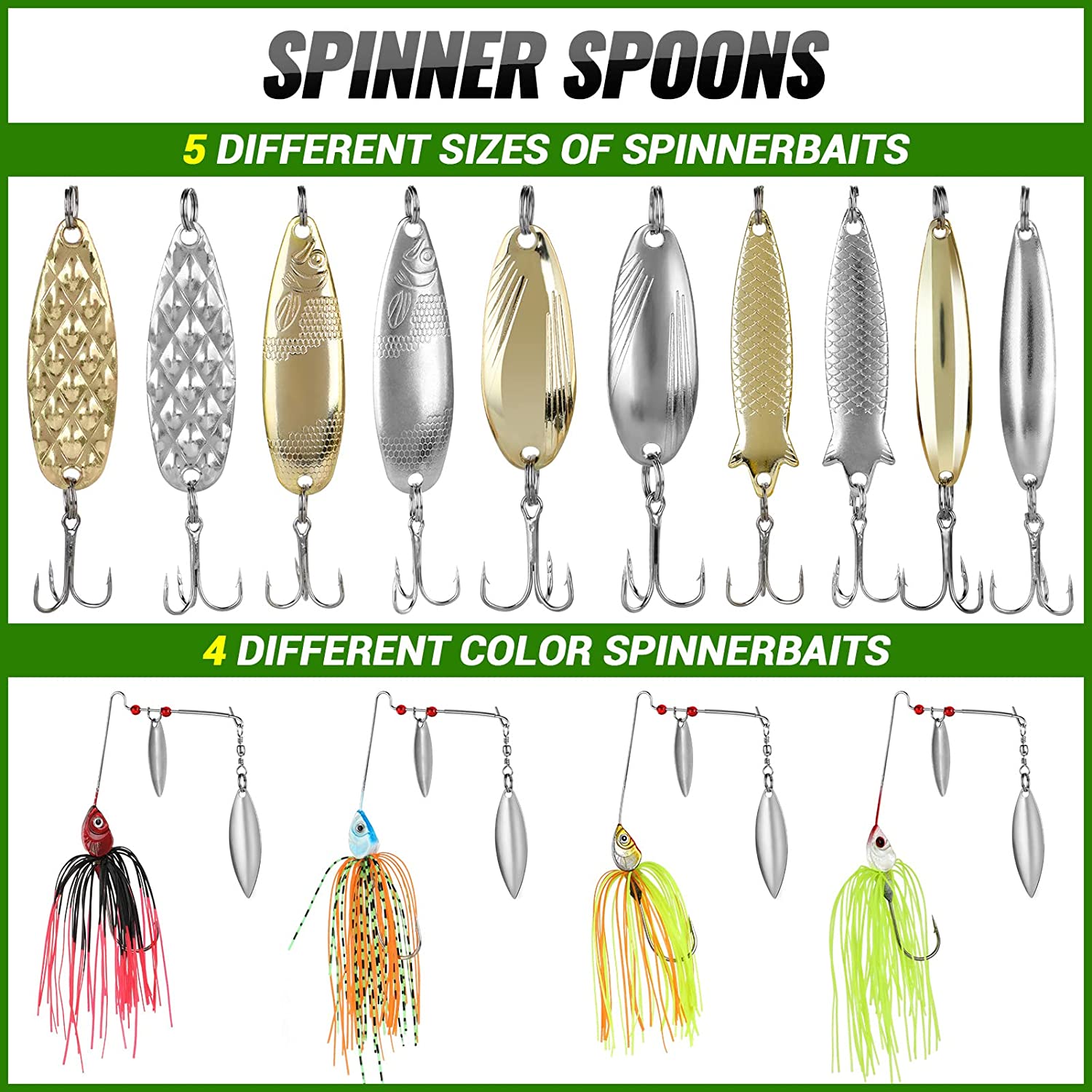 PLUSINNO 鱼饵鱼饵钓具，包括 Crankbaits、Spinnerbaits、塑料蠕虫、Jigs、Topwater Lures、Tackle Box 等渔具路亚套装，102/302 件鱼饵钓具