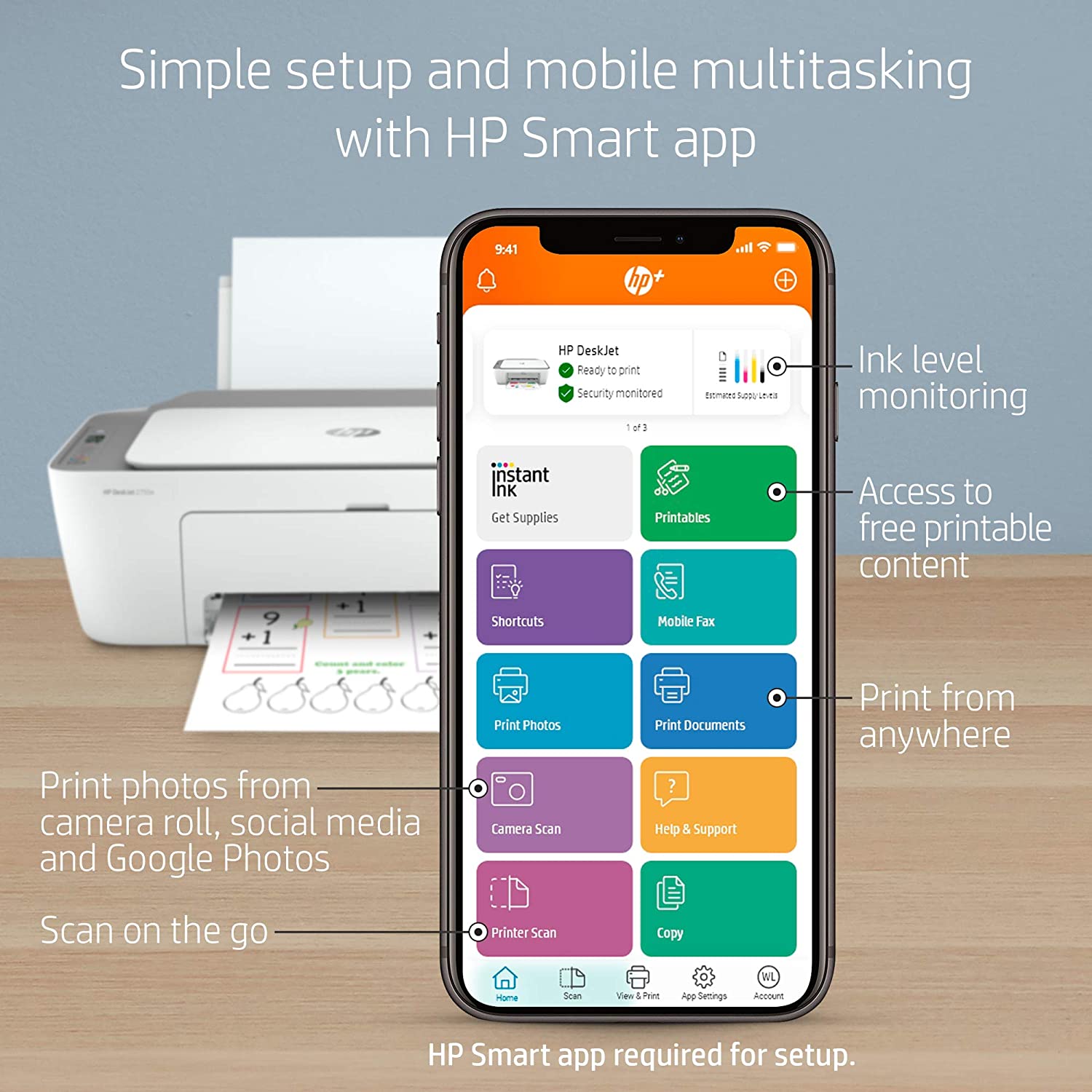 HP DeskJet 2755e 无线彩色一体机打印机，赠送 6 个月即时墨水 (26K67A)