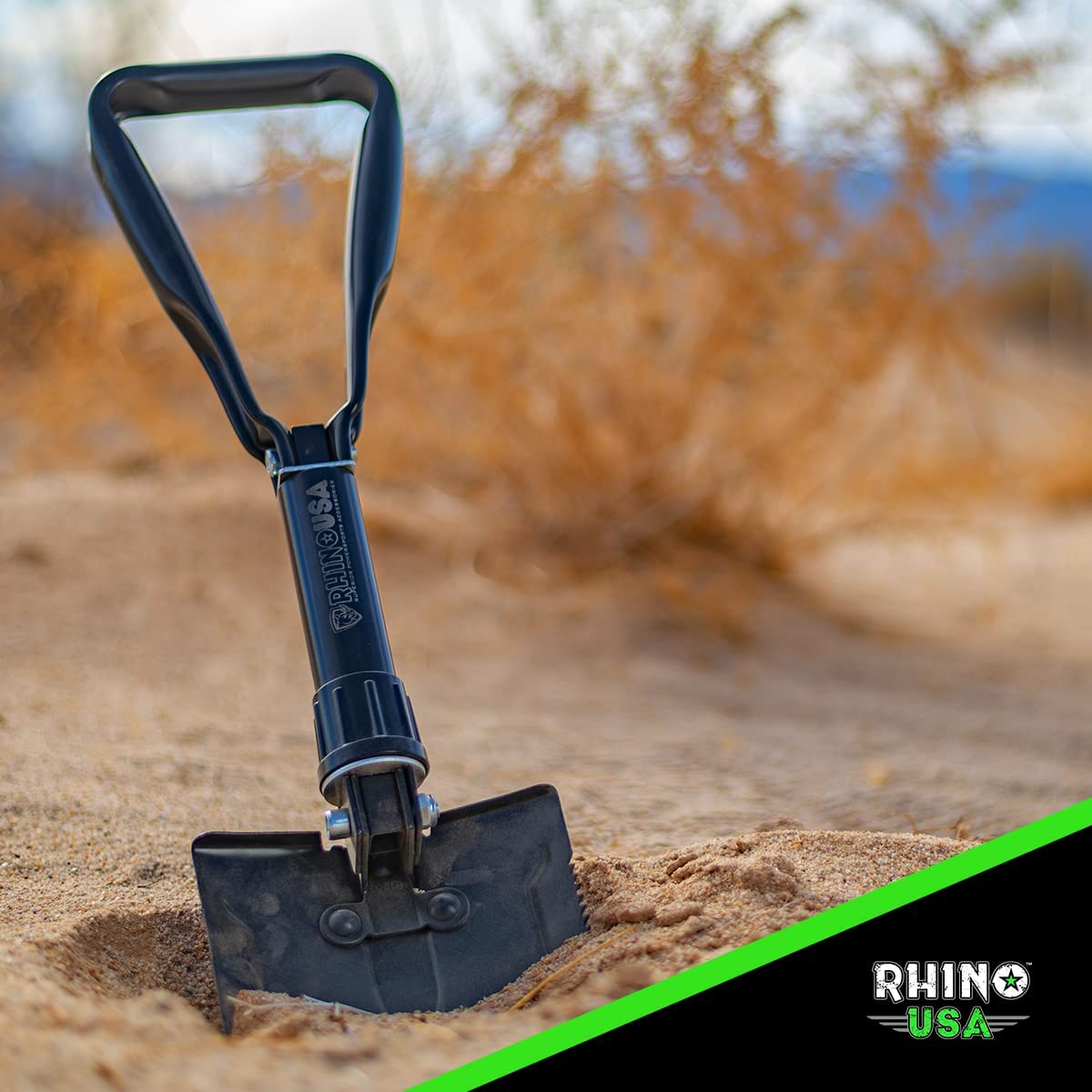 RHINO USA 折叠求生铲带镐 - 重型碳钢军用风格挖沟工具，适用于越野、露营、园艺、海滩、挖掘泥土、沙子、泥土和雪地。