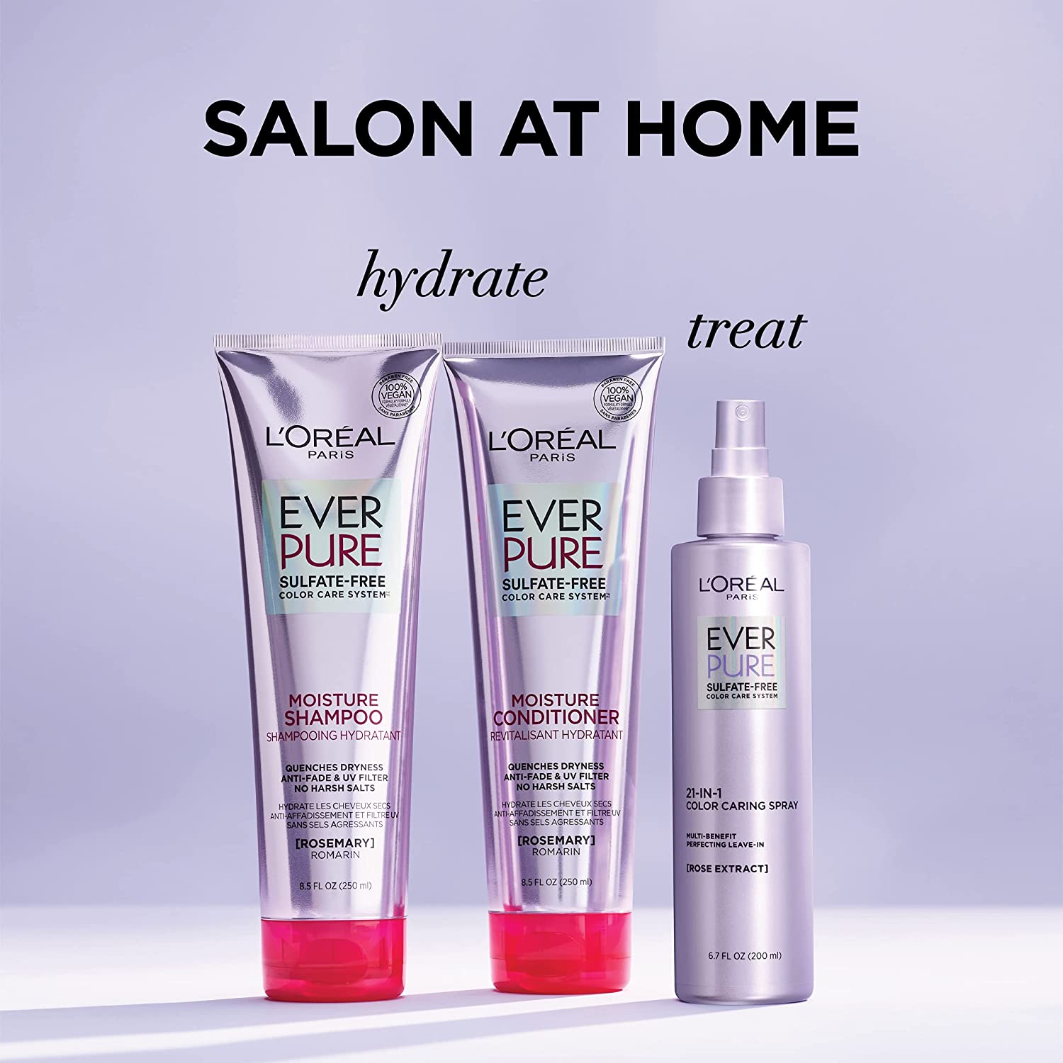 L'Oreal Paris EverPure 无硫酸盐保湿洗发水，适用于染色头发，迷迭香，11 Fl；盎司