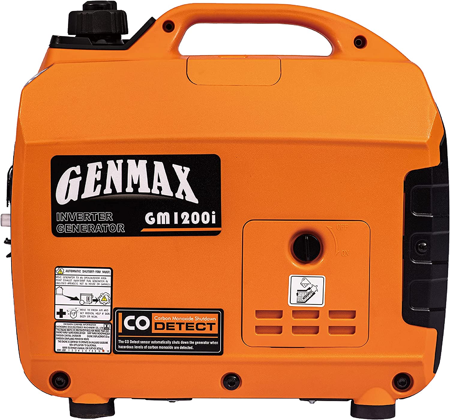 GENMAX 便携式变频发电机，1200W 超静音燃气发动机，符合 EPA 标准，生态模式功能，超轻型备用家庭使用露营 (GM1200i)