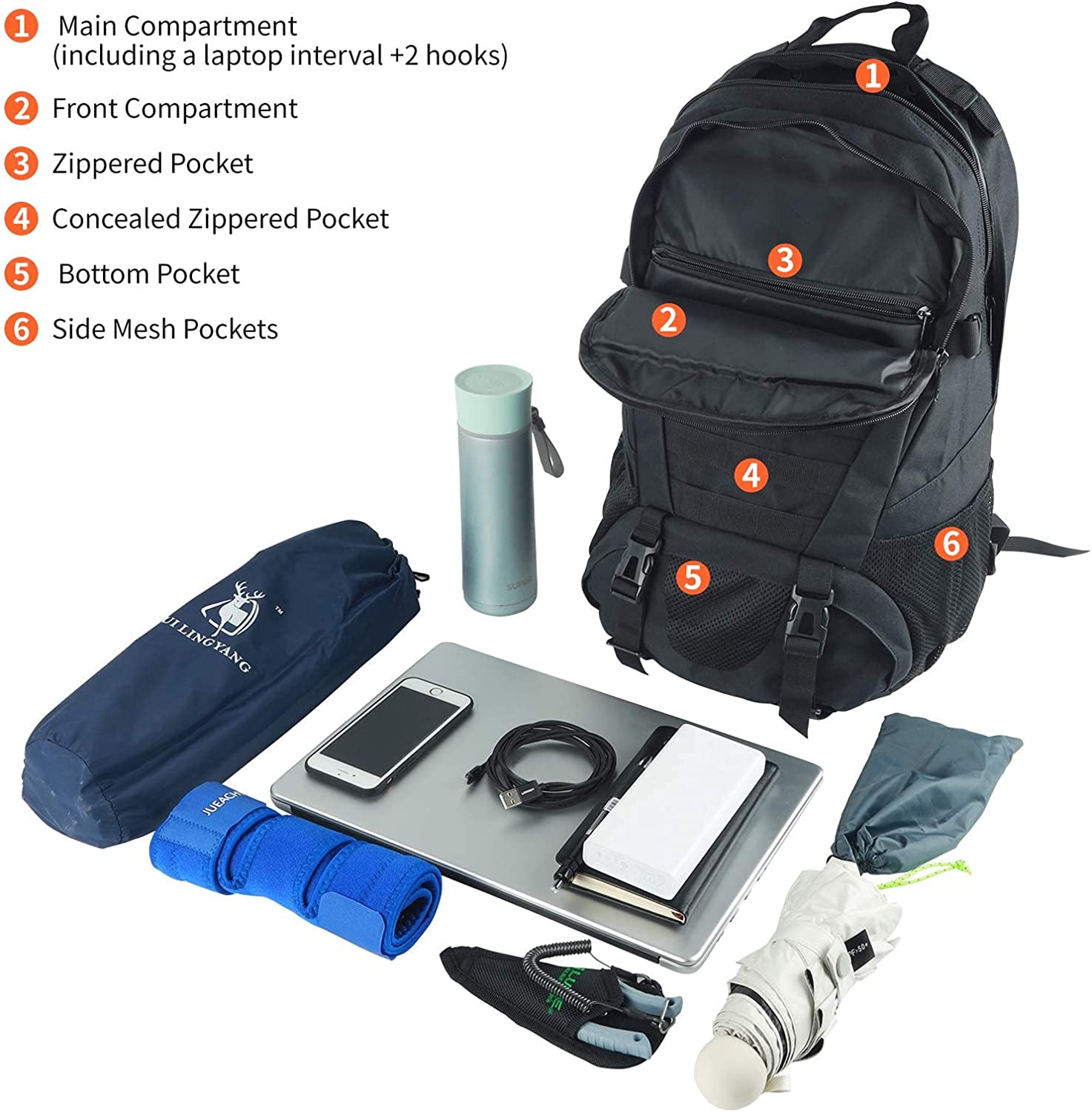 Jueachy 男士远足战术背包 Molle 军用背包防水 30 升 EDC 包带美国国旗贴片