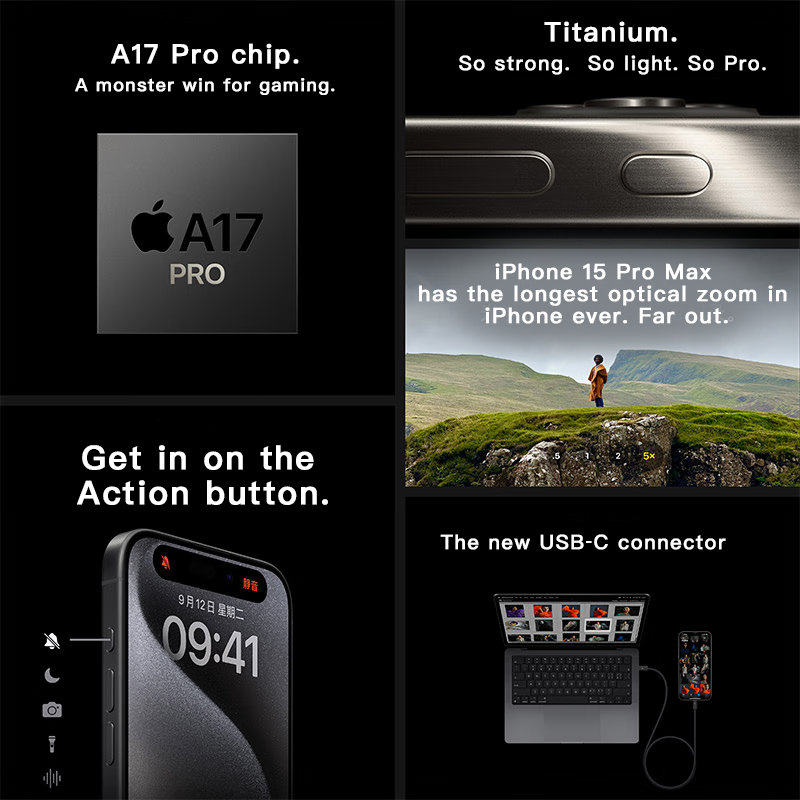 苹果 iPhone 15 Pro (A3104) 128GB 256GB 512GB 4800 万像素 A17 Pro 处理器