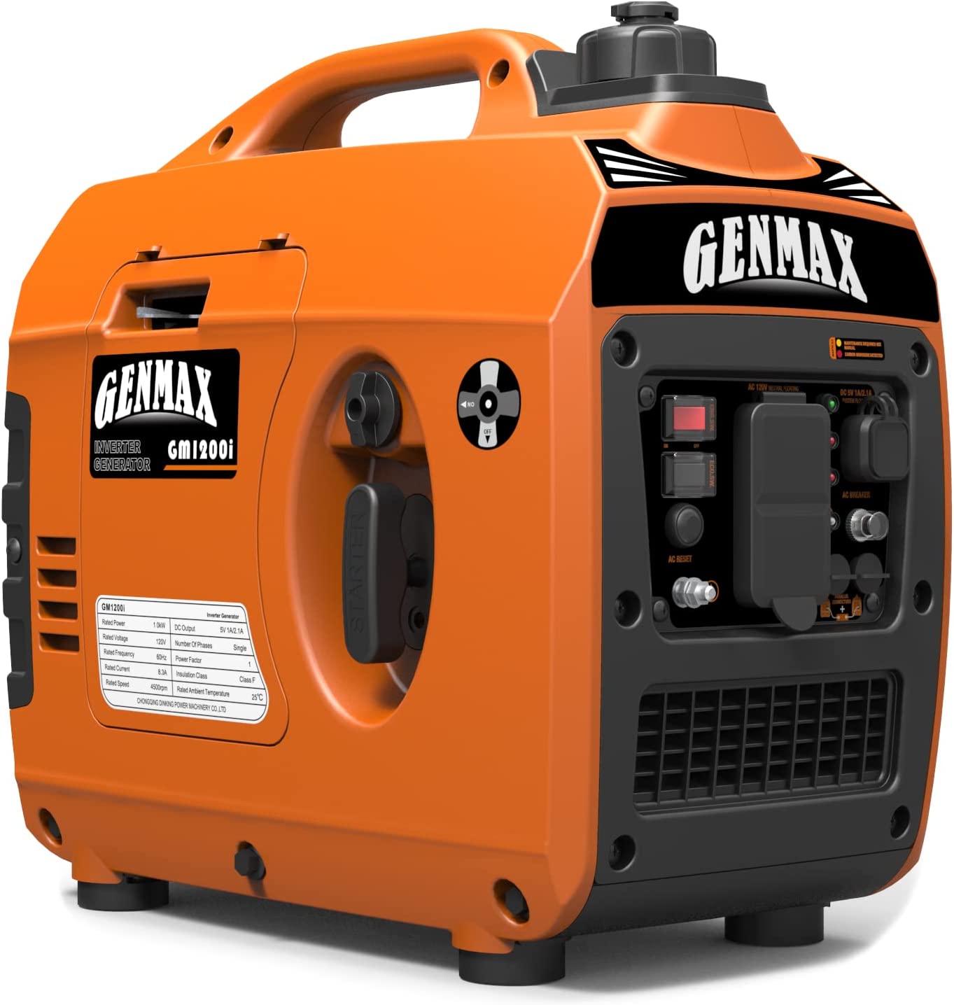 GENMAX 便携式变频发电机，1200W 超静音燃气发动机，符合 EPA 标准，生态模式功能，超轻型备用家庭使用露营 (GM1200i)