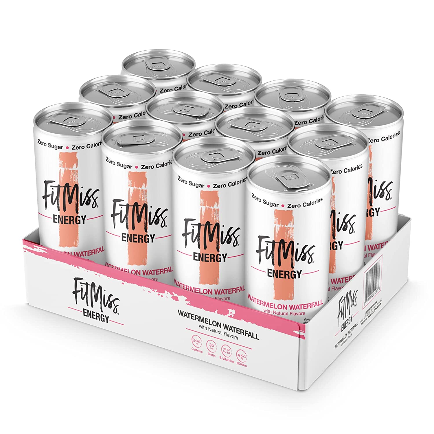 usclePharm FitMiss 能量饮料 12 盎司（12 瓶装）- 西瓜瀑布 - 无糖无卡路里 - 完全碳酸化，不含人工色素或染料