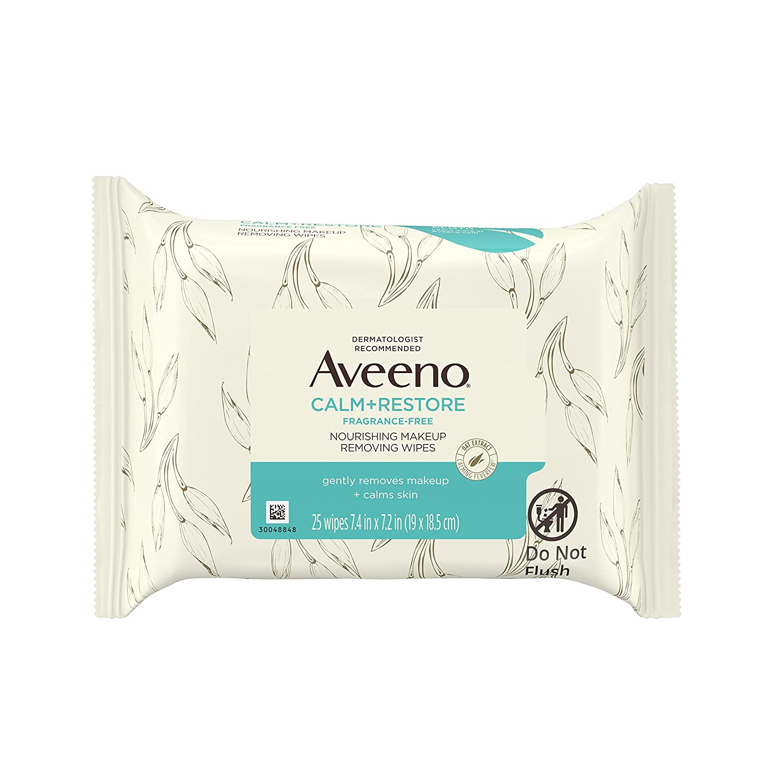 Aveeno Calm + Restore 滋养卸妆面巾，100% 植物基布，不含香料的面巾，含燕麦提取物和Calming Feverfew，低过敏性，25 ct