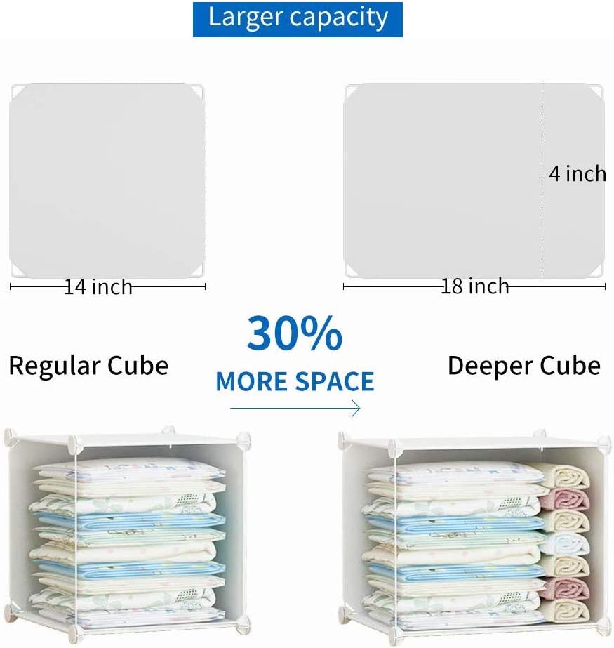 Aeitc 便携式衣柜壁橱 14"x18" Depth Cube Storage，卧室衣橱，带门储物收纳盒，12 个立方体，白色