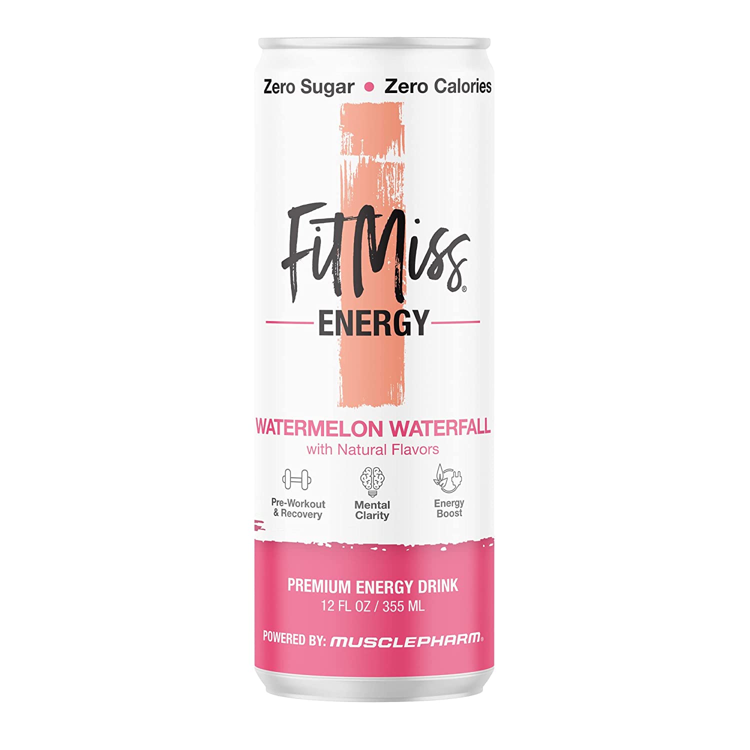 usclePharm FitMiss 能量饮料 12 盎司（12 瓶装）- 西瓜瀑布 - 无糖无卡路里 - 完全碳酸化，不含人工色素或染料