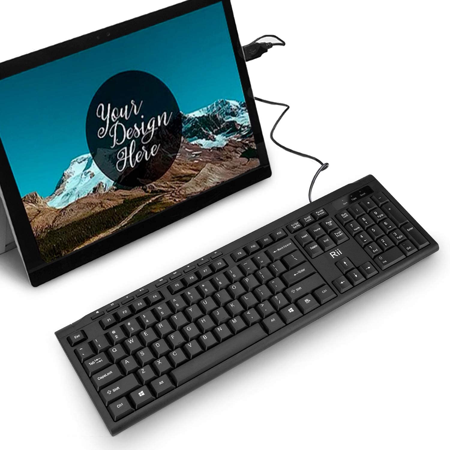 Rii RK907 超薄紧凑型 USB 有线键盘适用于 Mac 和 PC，Windows 10/8 / 7 / Vista/XP（黑色）……