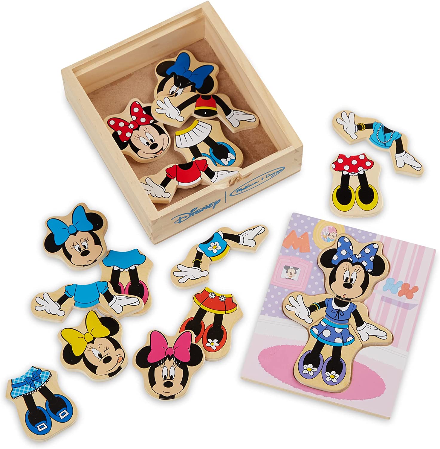Melissa & Doug Disney 米妮老鼠混搭装扮木制玩具套装（18 件）- 适合迪士尼粉丝的米妮老鼠玩具、米妮老鼠时尚拼图玩具、适合 3 岁以上儿童的旅行玩具