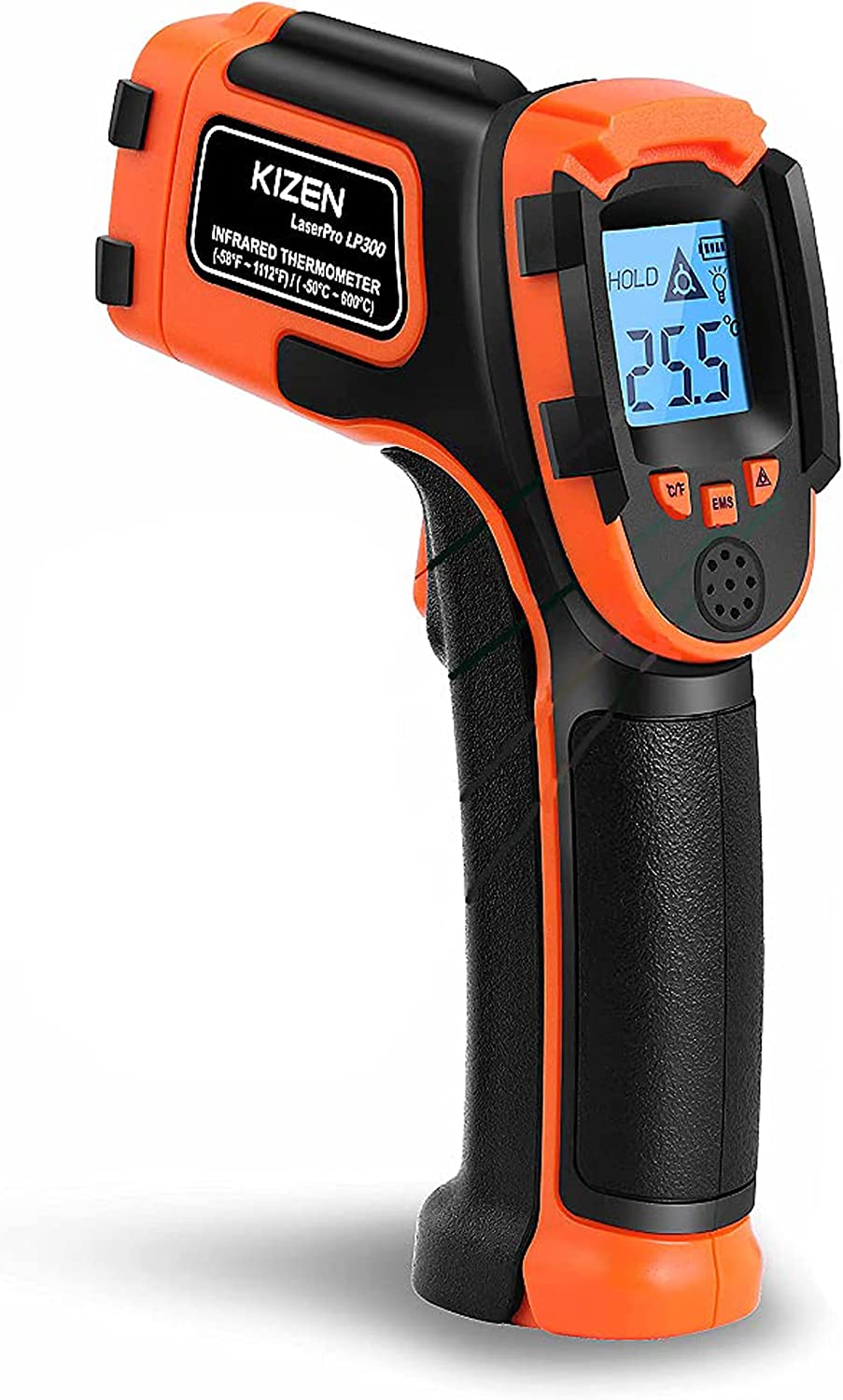 KIZEN 红外线温度计枪 (LaserPro LP300) - 用于烹饪、披萨烤箱、烤架和发动机的手持式加热温度枪 - 激光表面温度读取器 -58F 至 1112F - 不适用于人类