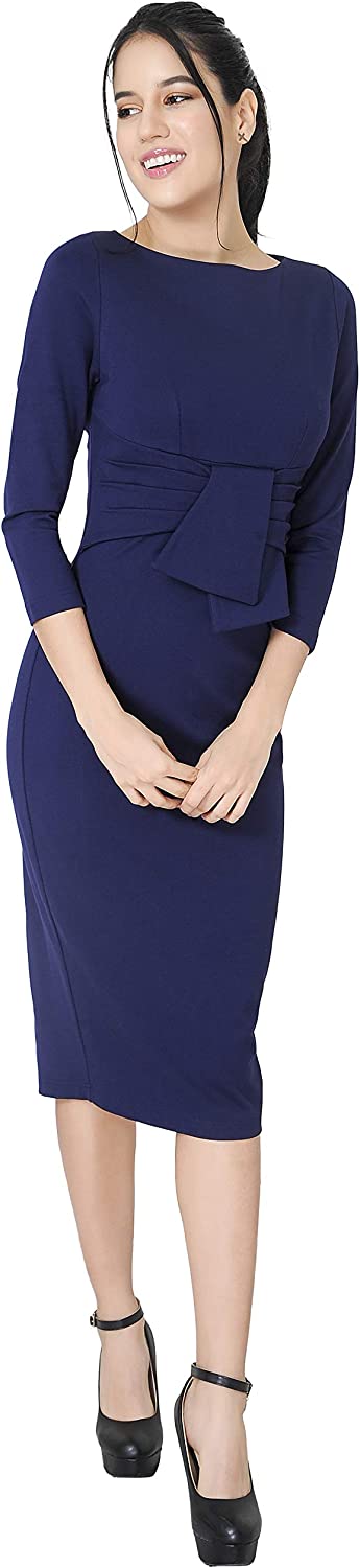 Marycrafts 女士工作办公室商务方领紧身中长连衣裙