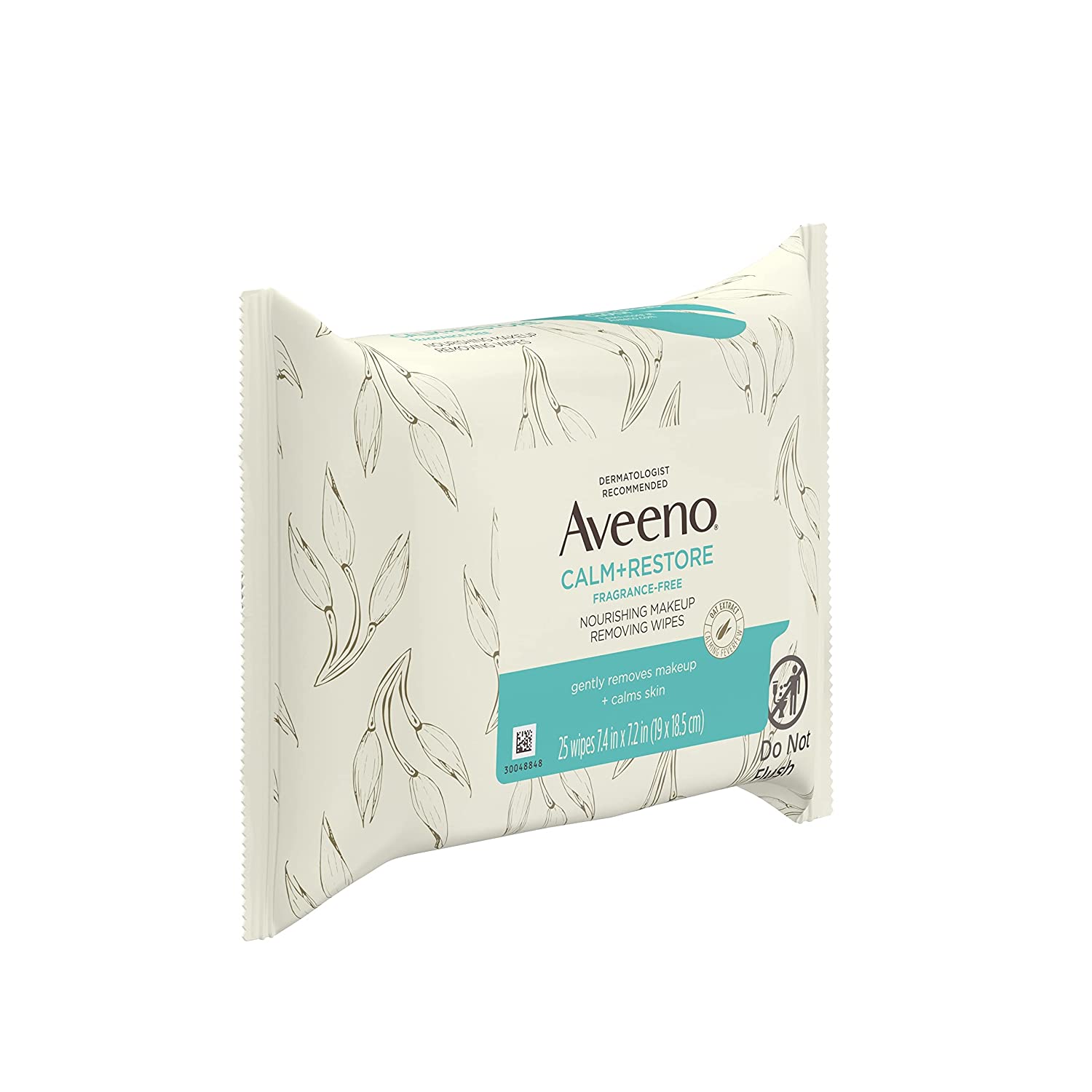 Aveeno Calm + Restore 滋养卸妆面巾，100% 植物基布，不含香料的面巾，含燕麦提取物和Calming Feverfew，低过敏性，25 ct