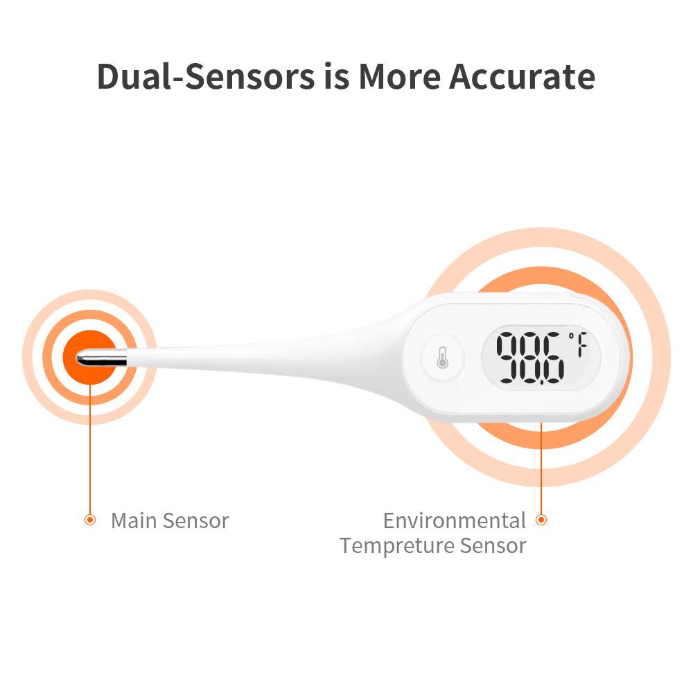 iHealth 数字口腔温度计 PT1，带双传感器的高精度发烧温度计，成人和婴儿直肠腋窝读数温度计，记忆调用和超大 LCD 背光显示屏