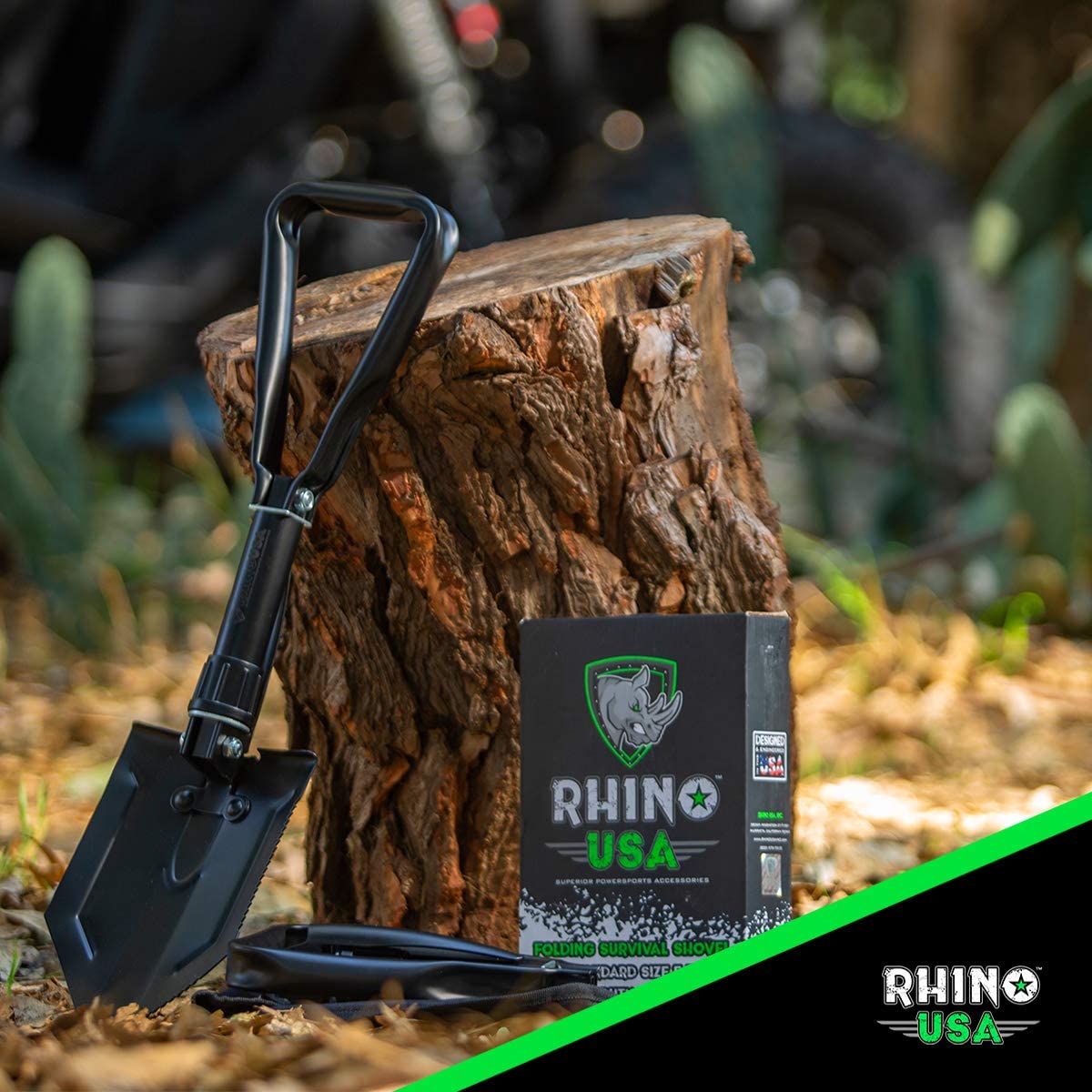 RHINO USA 折叠求生铲带镐 - 重型碳钢军用风格挖沟工具，适用于越野、露营、园艺、海滩、挖掘泥土、沙子、泥土和雪地。