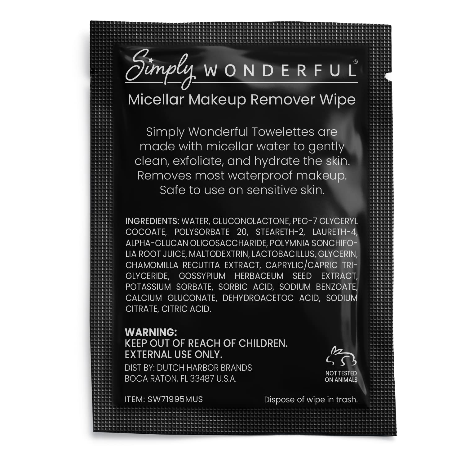 Simply Wonderful 卸妆湿巾 - 单独包装的带胶束水卸妆湿巾，用于面部湿巾清洁、卸妆、睫毛膏、唇膏、油污和污垢，100 片散装化妆湿巾