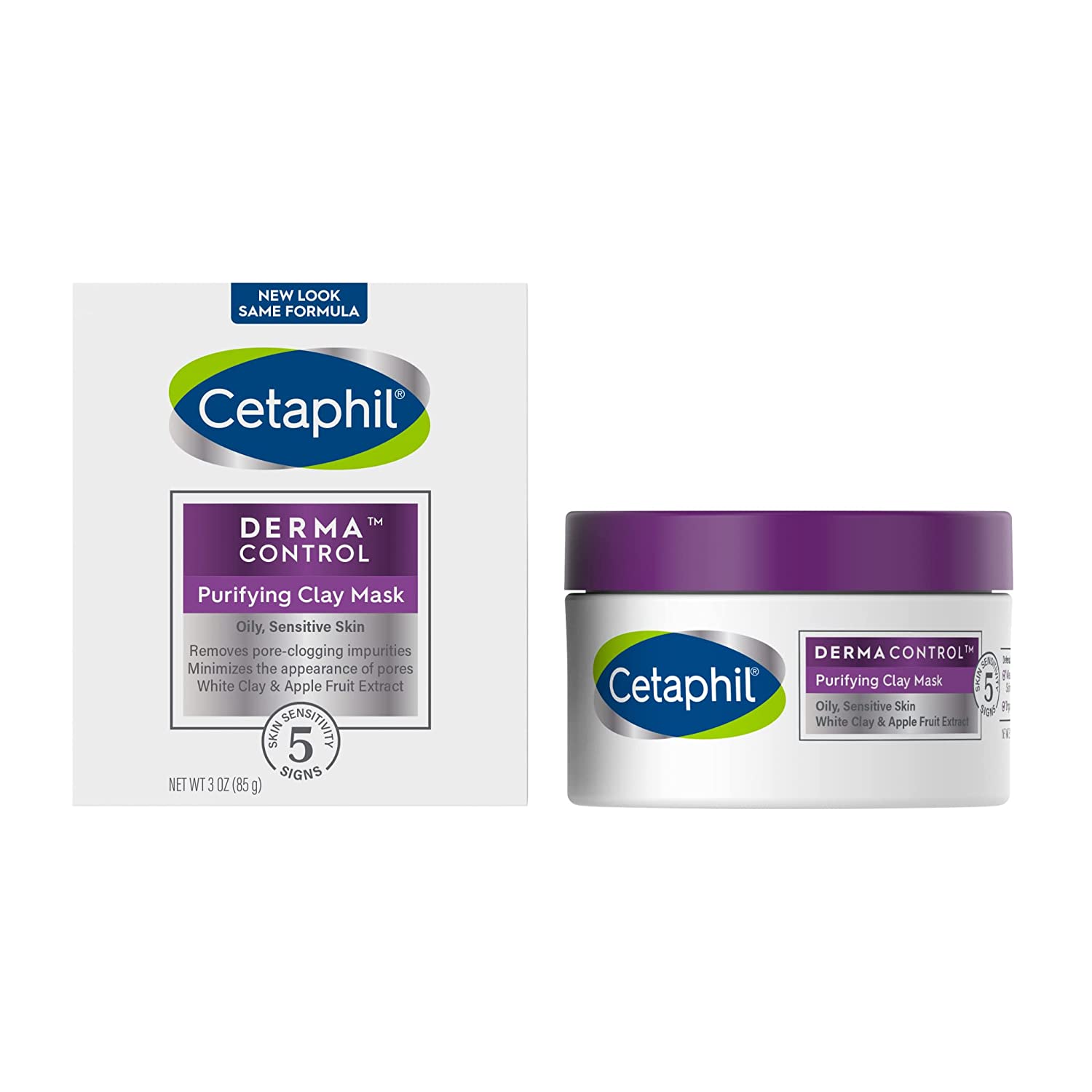 Cetaphil Pro 粘土面膜，Dermacontrol 净化粘土面膜，含膨润土，适用于黑头和毛孔，专为油性、敏感肌肤设计，3 盎司