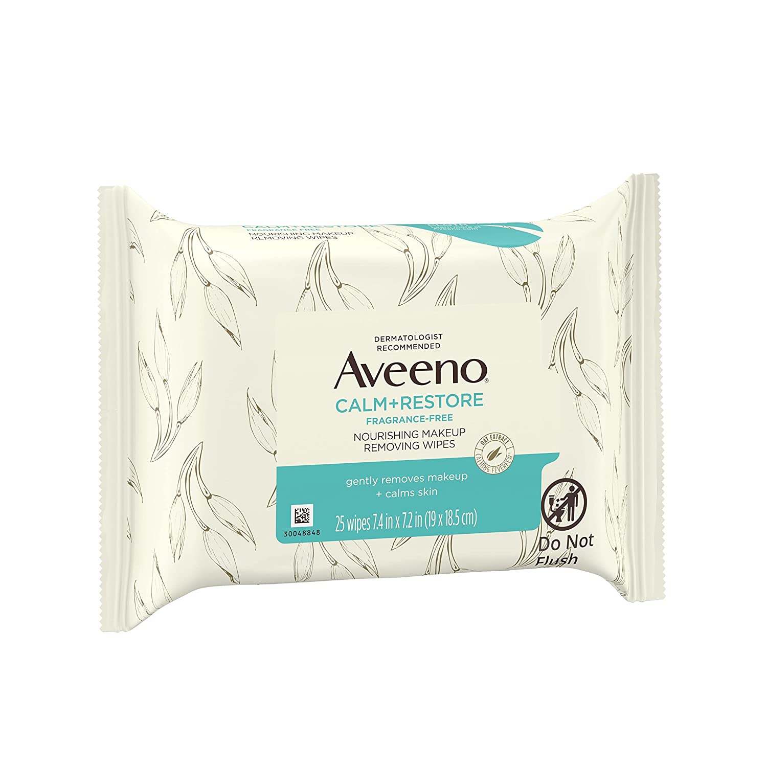 Aveeno Calm + Restore 滋养卸妆面巾，100% 植物基布，不含香料的面巾，含燕麦提取物和Calming Feverfew，低过敏性，25 ct