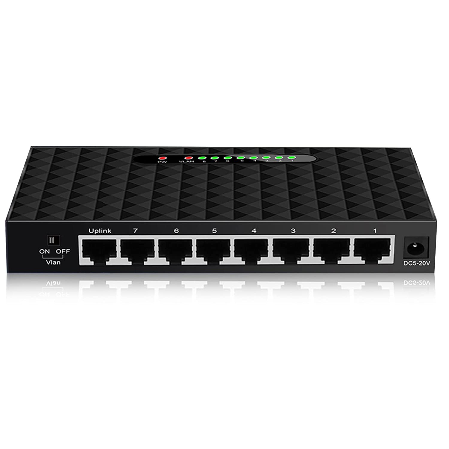 TEROW<link TXE099 8 端口千兆以太网网络交换机，10/100/1000Mbps 网络交换机集线器，桌面非托管以太网分离器，耐用塑料外壳，无风扇静音，即插即用