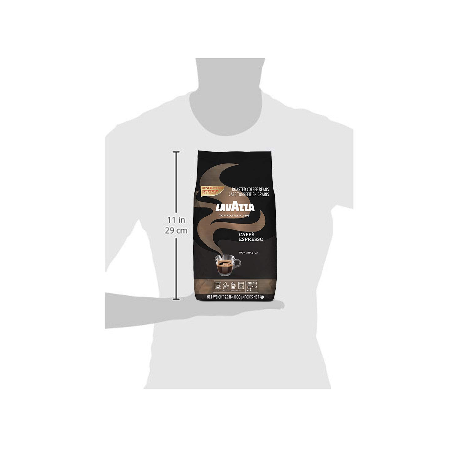 Lavazza Espresso Italiano 全豆混合咖啡，中度烘焙，2.2 磅袋装（包装可能有所不同）优质，非转基因，100% 阿拉比卡咖啡，浓郁