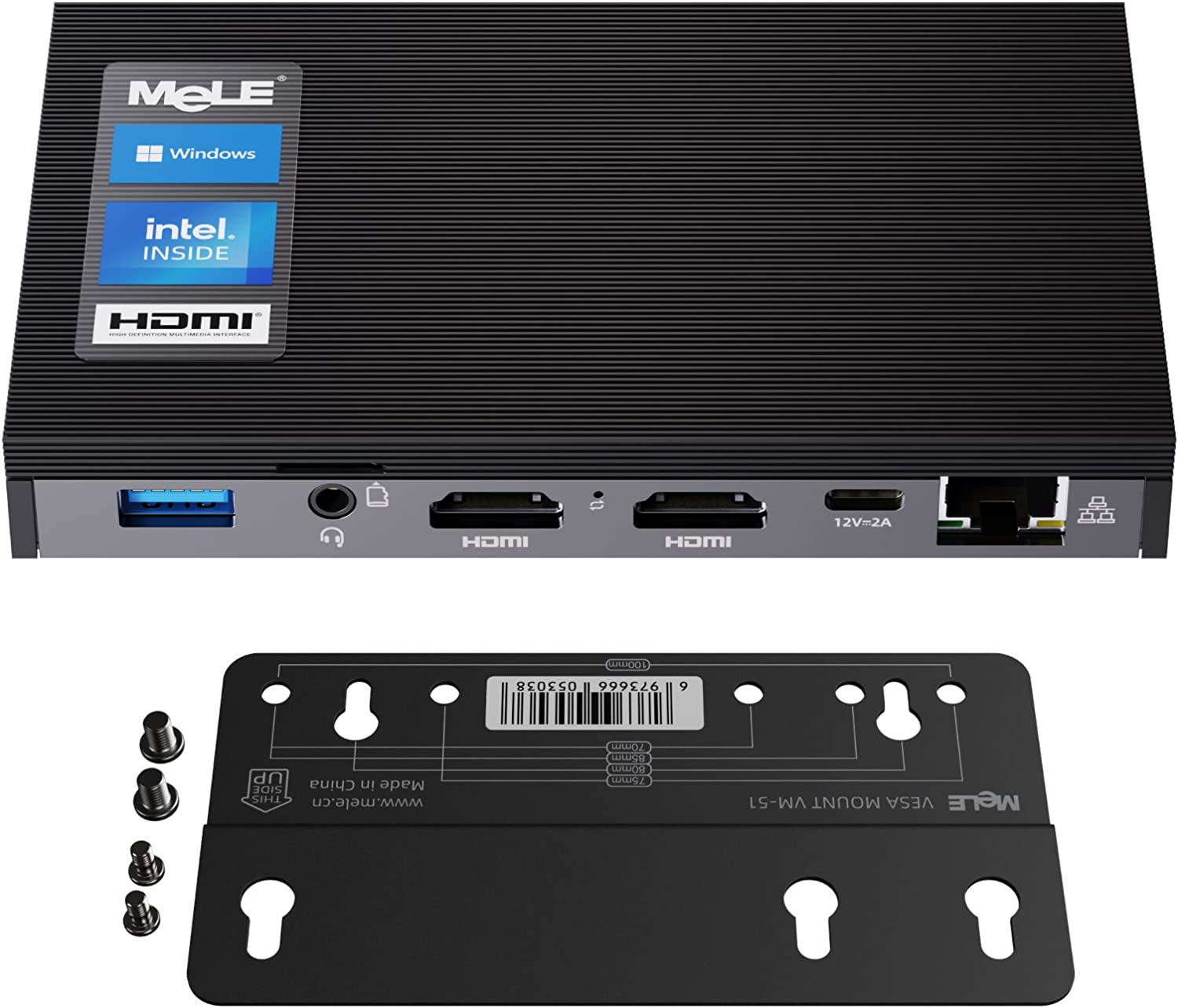 Mini PC 无风扇 Quieter2Q Windows 11 Pro Celeron J4125 8GB/512GB 小型台式电脑 Micro PC 支持 M.2 SSD 最高 4TB 双 HDMI 4K 2.4G/5G Wi-Fi 千兆以太网 BT4.2 Win 10,PXE,Plex VESA 安装