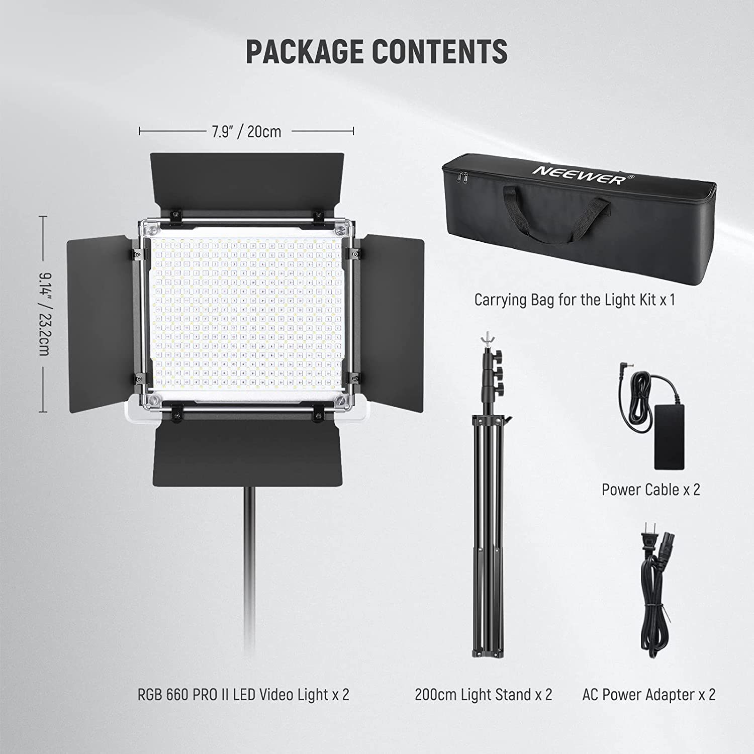 NEEWER 升级版 660 PRO II RGB LED 视频灯带 App 控制和支架套件，2 件装恒定 50W 无色移/1% 精确最小调光/360° RGB/CRI97+/3200K~5600K 用于游戏流 YouTube 摄影