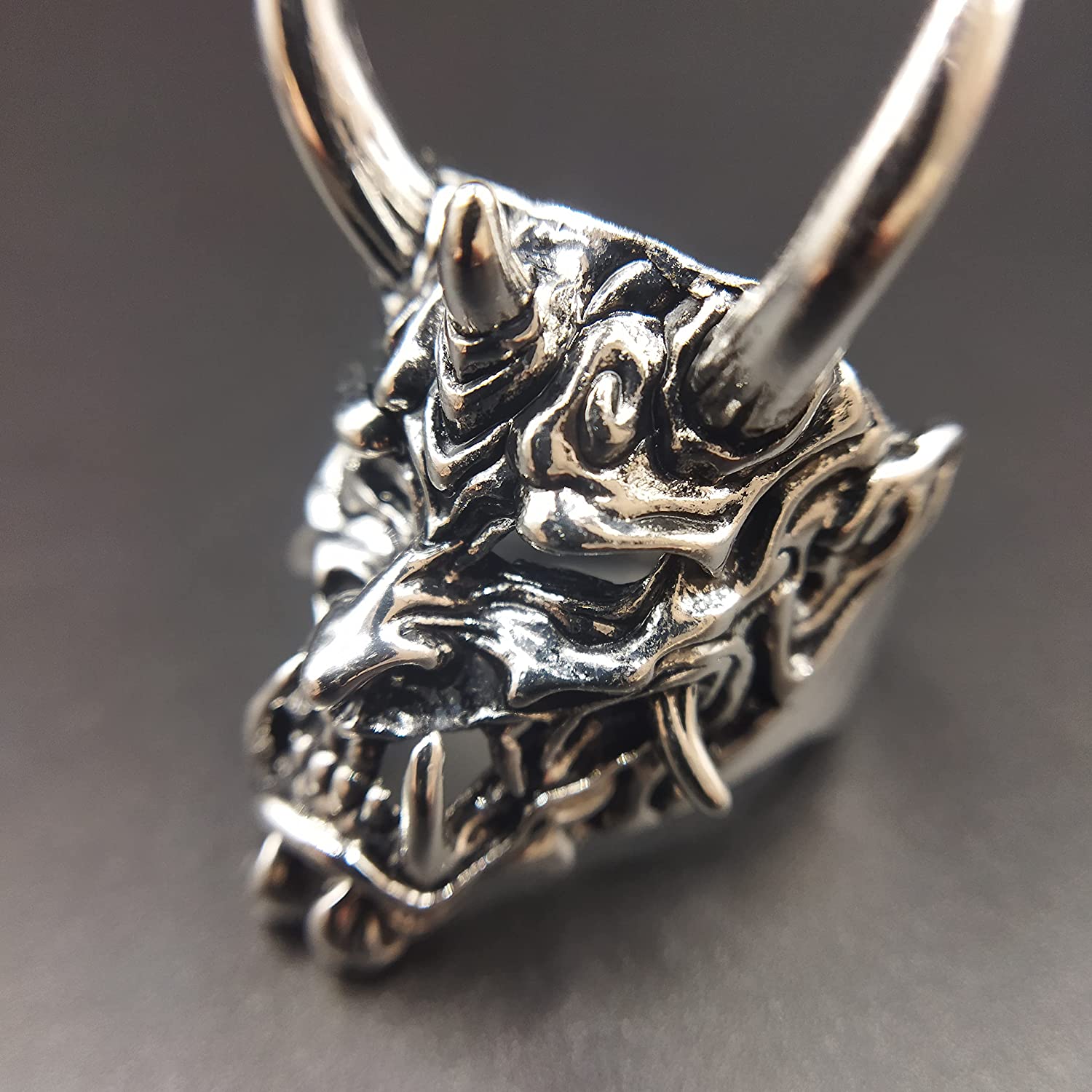 可调节开口 Oni Samurai Rakshasa Mask Prajna Ring Men's Jewelry Skull Devil Satan Dark Gothic style