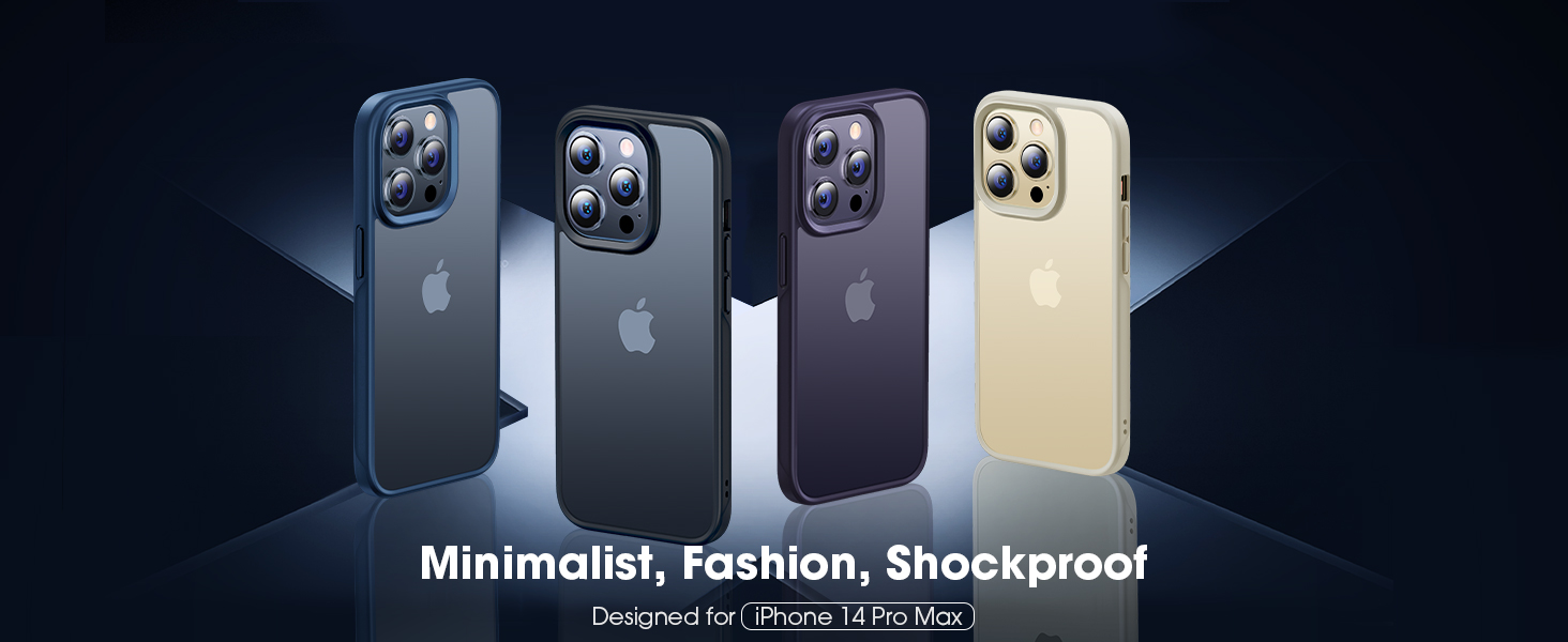 CASEKOO 极简主义全新哑光防震 iPhone 14 Pro Max 手机壳 [零污工艺][10 英尺军用级保护] 保护性半透明背面防滑女士男士 iPhone 14 Pro Max 手机壳，黑色