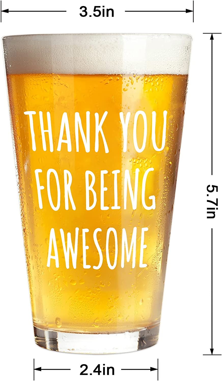 Modwnfy Thank You for Being Awesome 啤酒杯，有趣的圣诞节感谢礼物，生日老板日祝贺毕业，鼓舞人心的啤酒品脱玻璃杯送给爸爸老板同事，15 盎司