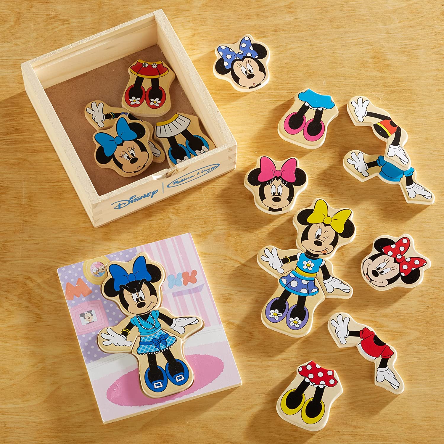 Melissa & Doug Disney 米妮老鼠混搭装扮木制玩具套装（18 件）- 适合迪士尼粉丝的米妮老鼠玩具、米妮老鼠时尚拼图玩具、适合 3 岁以上儿童的旅行玩具