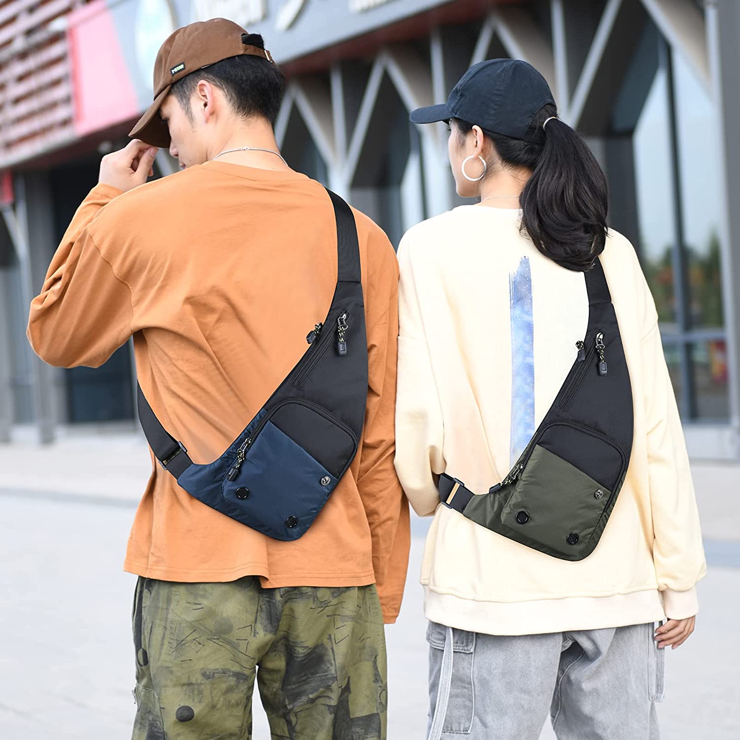 Peicees 单肩包男士女士单肩包背包肩带口袋胸包适合跑步远足野营锻炼户外