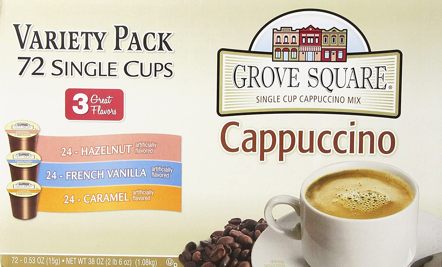 Grove Square 卡布奇诺多种包装，72 杯单杯装