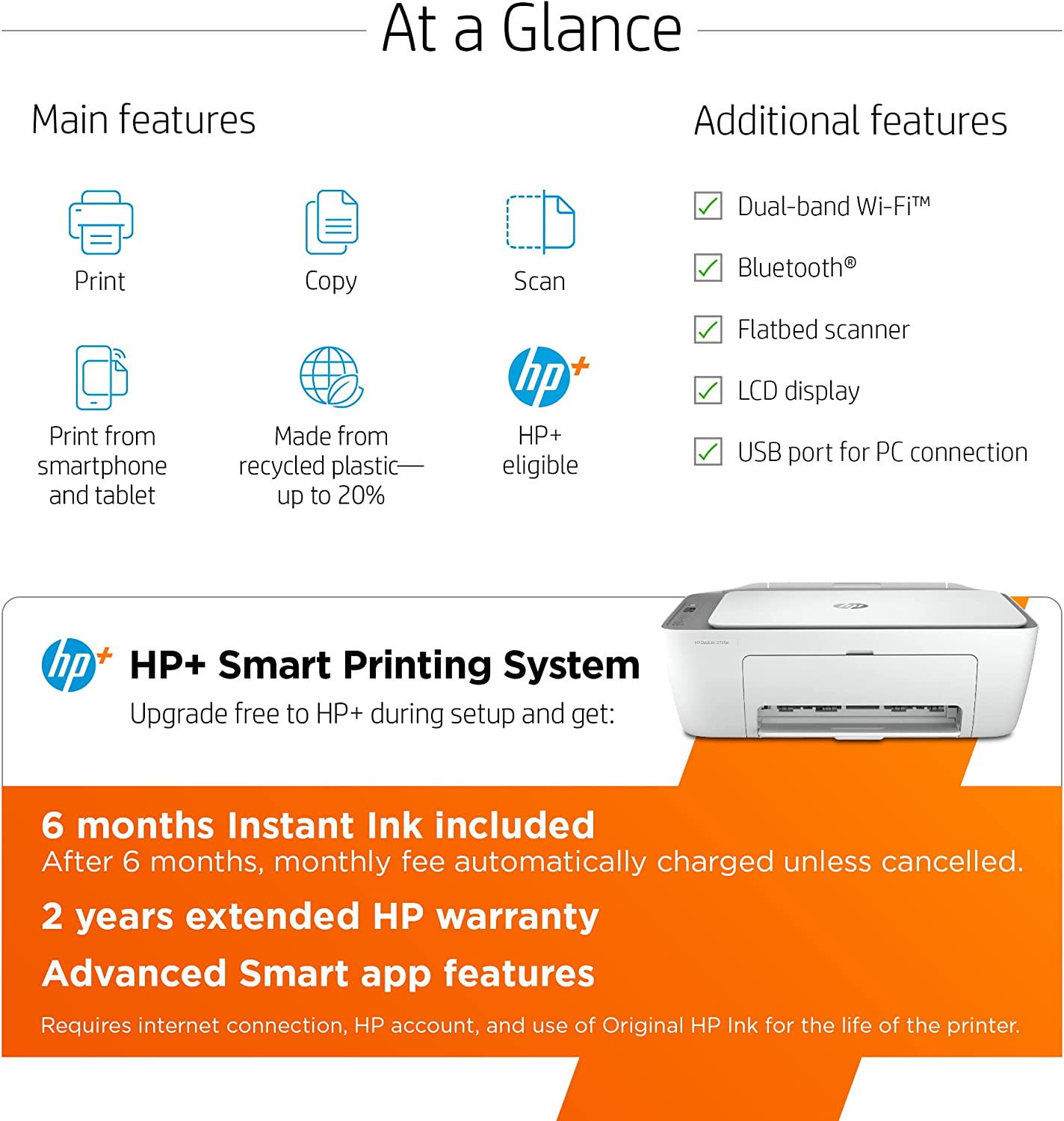 HP DeskJet 2755e 无线彩色一体机打印机，赠送 6 个月即时墨水 (26K67A)