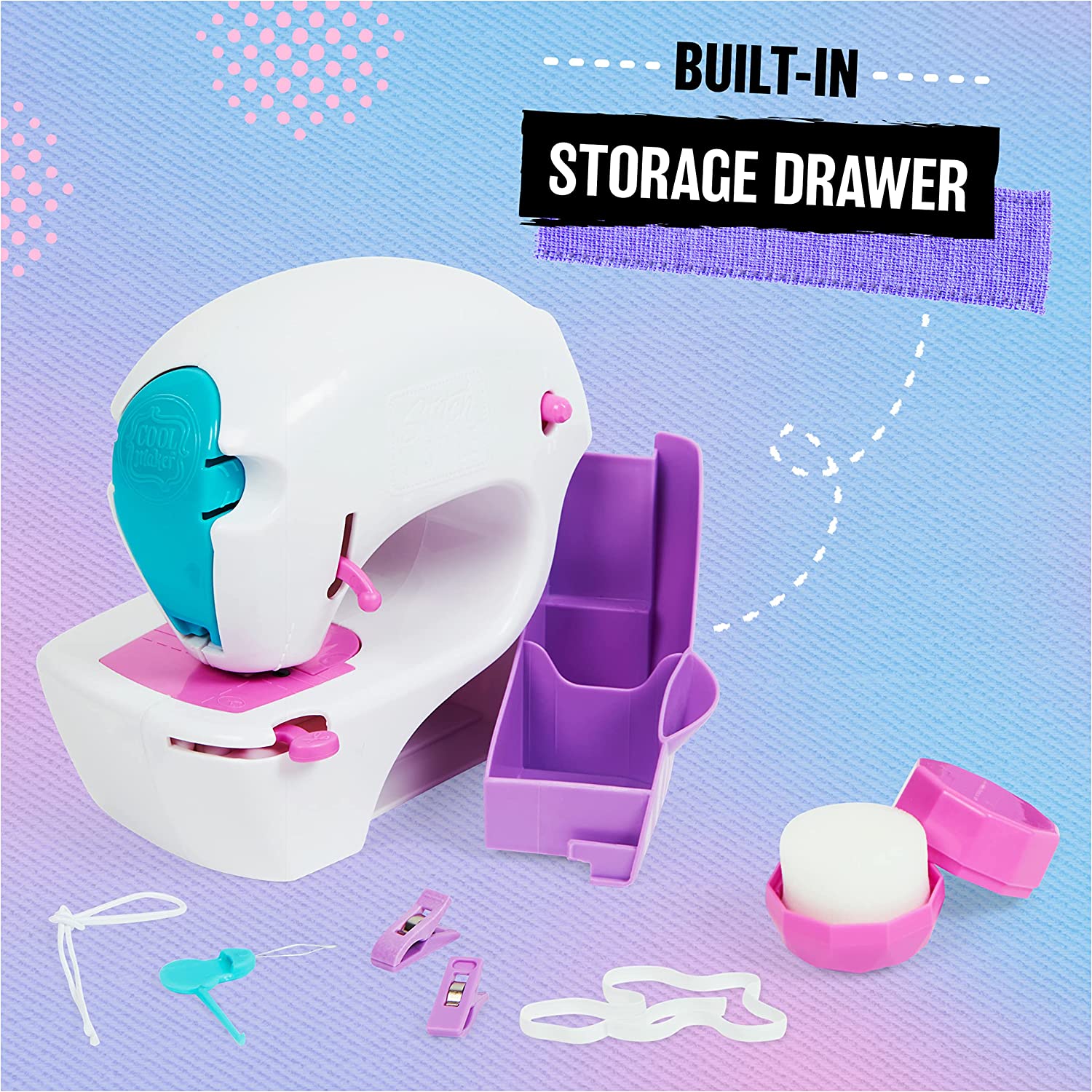 Cool Maker，Stitch 'N Style Fashion Studio，带织物和水转印印花的预穿线缝纫机玩具，艺术和手工艺女孩儿童玩具