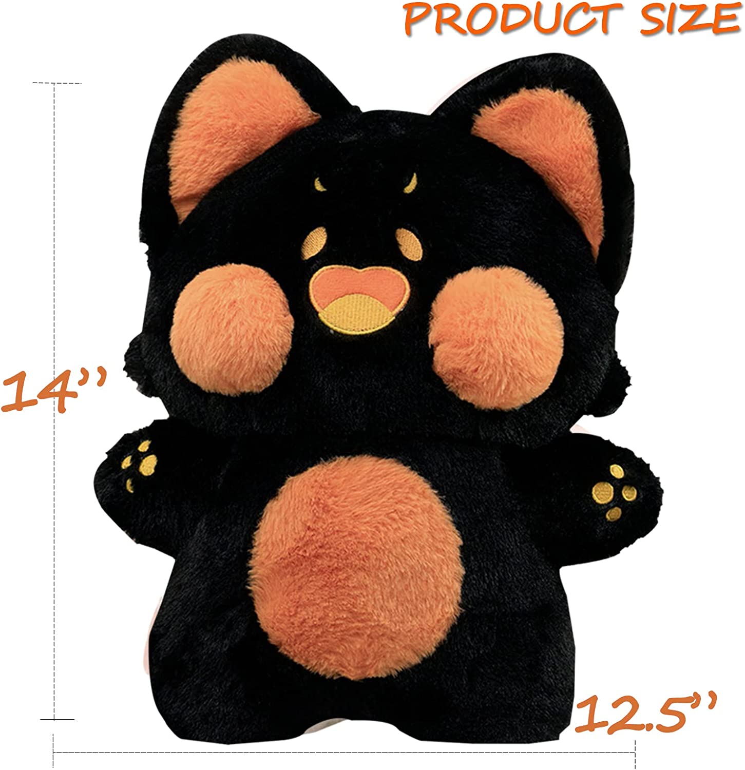 PERUKOYO 猫毛绒玩具猫毛绒动物抱枕卡哇伊毛绒玩具，柔软毛绒玩偶黑猫毛绒玩具猫抱枕男孩女孩