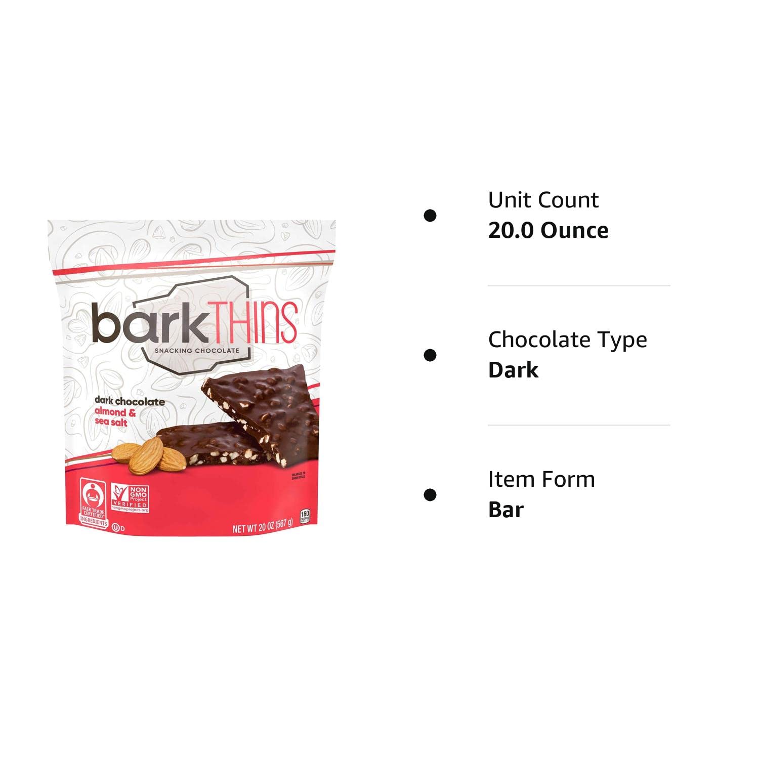 barkTHINS 树皮变薄杏仁零食巧克力黑黑巧克力 20.0 盎司