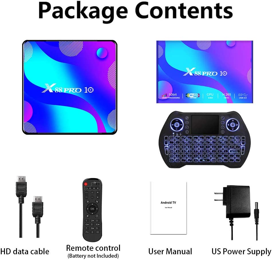 Android 电视盒 11， RK3318 USB 3.0 超高清 4K HDR 4GB 内存 64GB ROM 2.4G 5.8G 双频 WiFi 带 BT 4.1 WiFi 100M 以太网带背光迷你键盘机顶盒