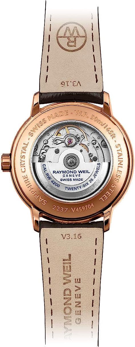 RAYMOND WEIL Maestro 男士自动日期腕表，灰色表盘，玫瑰金索引，不锈钢镀玫瑰金 PVD，棕色皮表带，39.5 毫米（型号：2237-PC5-60011）