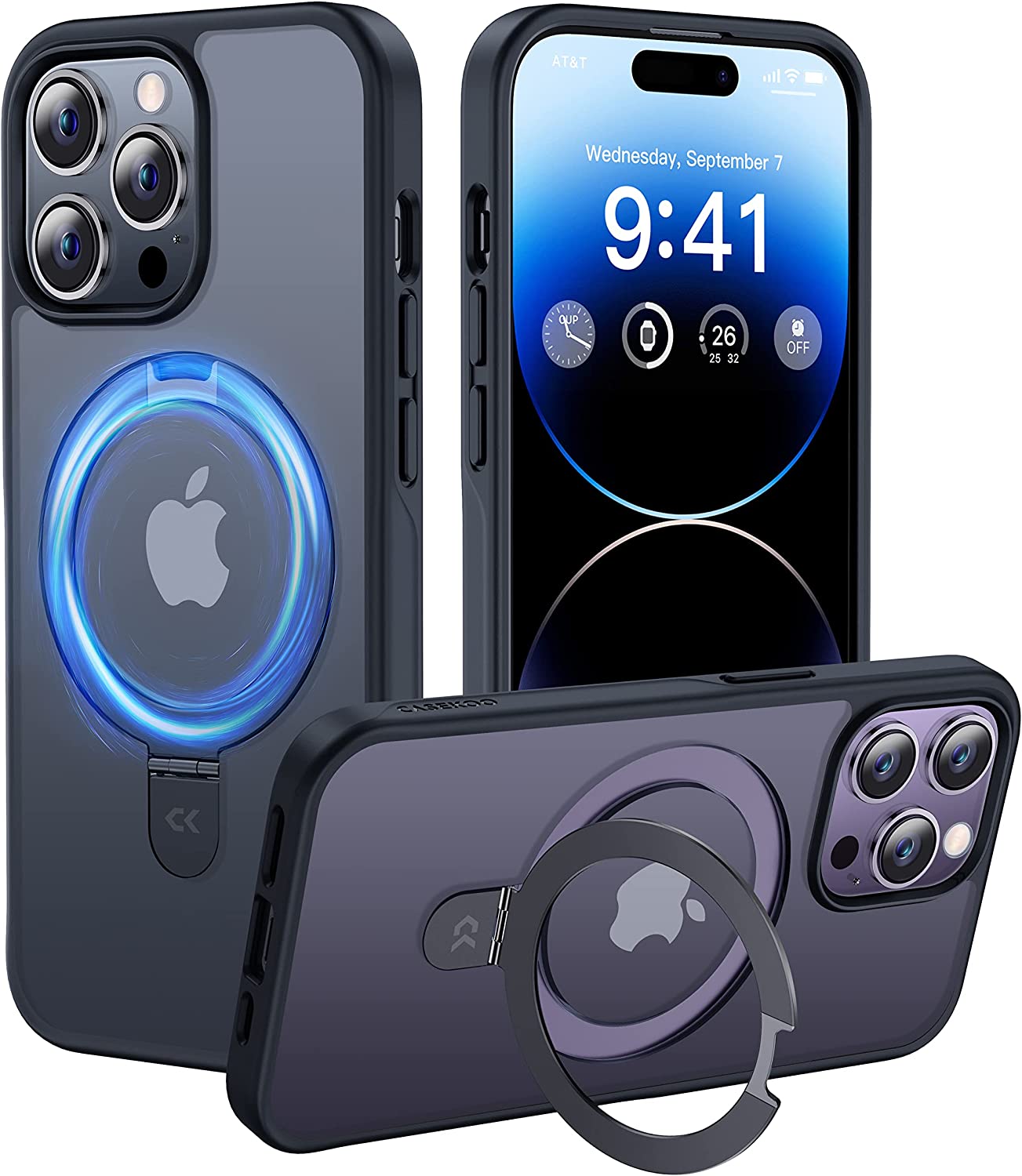 CASEKOO 适用于 iPhone 14 Pro Max 手机壳带磁性隐形支架 [军用防摔保护] [兼容 MagSafe] 男女防震超薄半透明哑光手机壳 6.7 英寸 2022，黑色