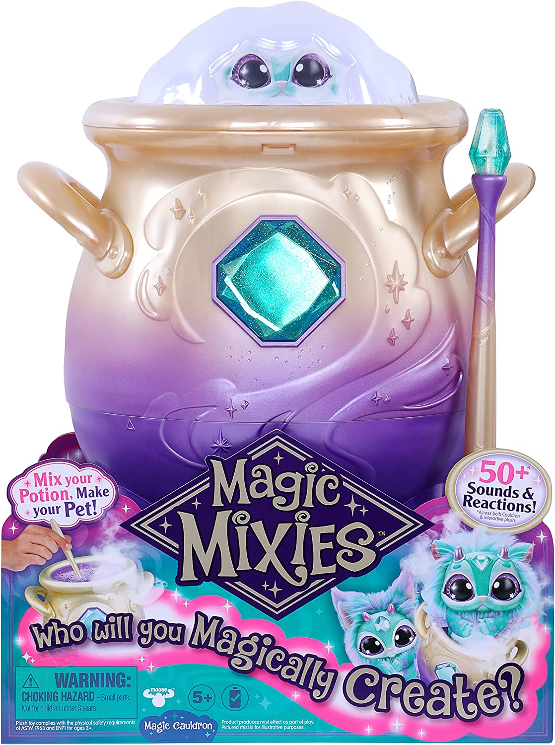 Magic Mixies 魔法喷雾锅，带交互式 8 英寸蓝色毛绒玩具和 50 多种声音和反应，多色