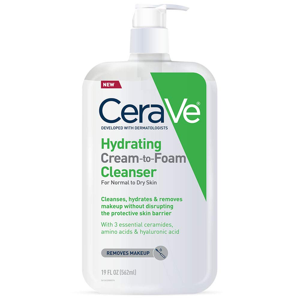 CeraVe 保湿霜泡沫洁面乳 |透明质酸保湿卸妆液和洗面奶 |不含香料，不致粉刺 | 19 液量盎司