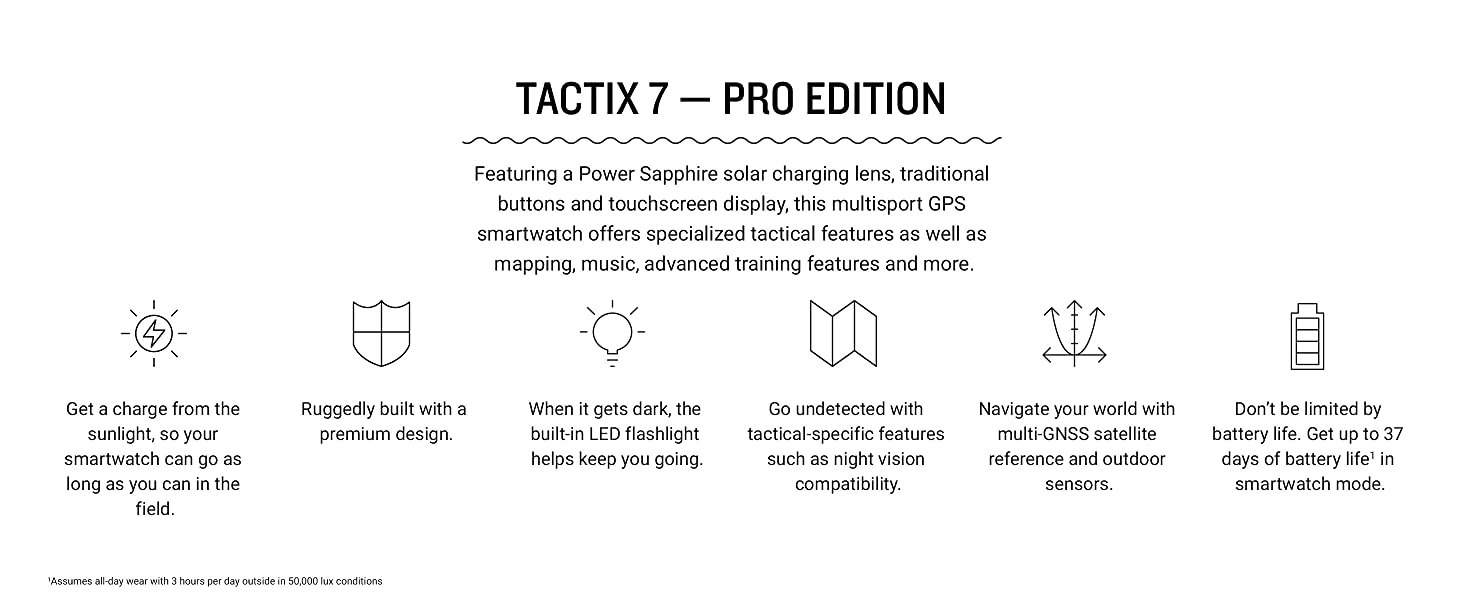 Wearable4U Garmin tactix 7 Pro GPS 战术智能手表套装（tactix 7 Pro，+黑色耳塞）