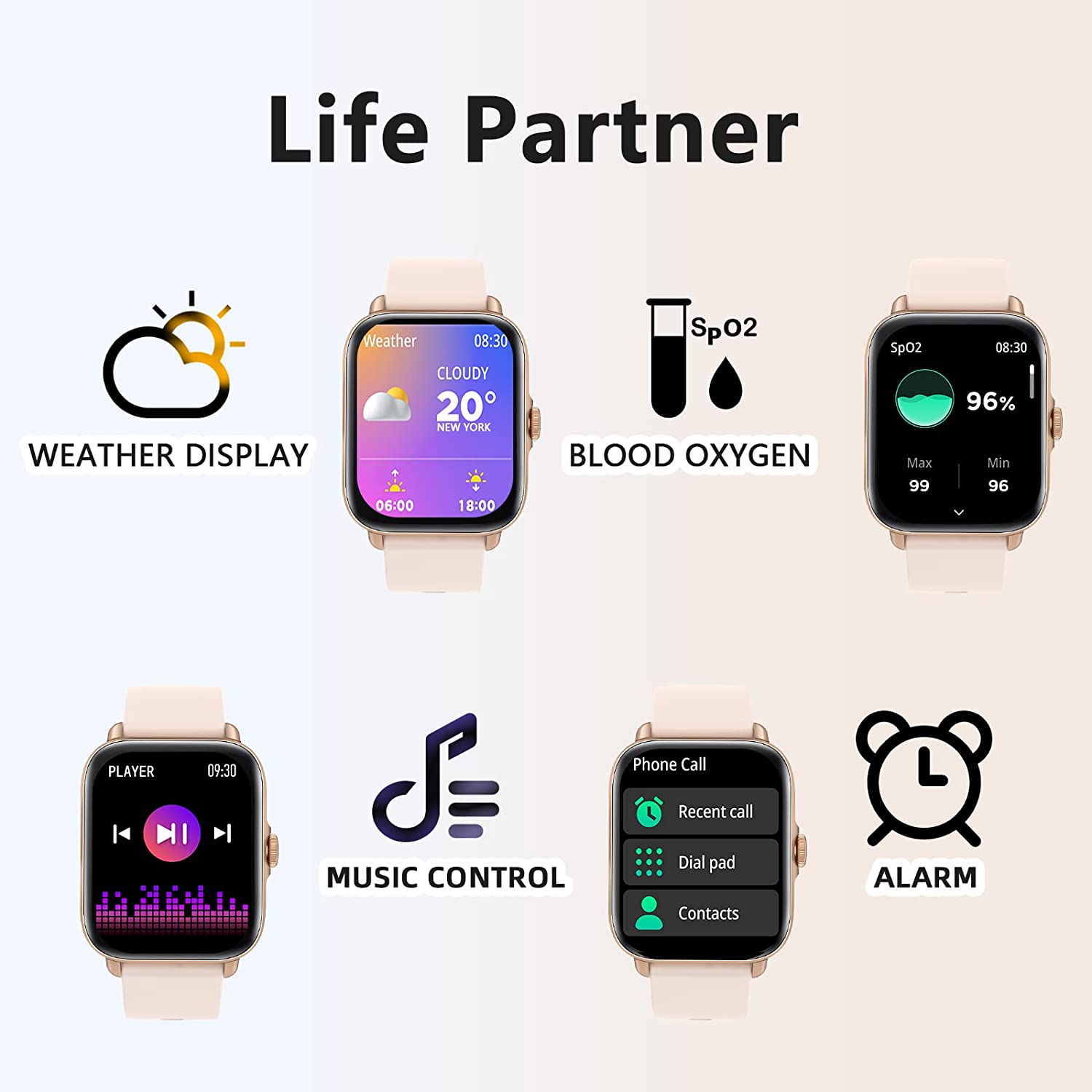 DXPICR 智能手表（呼叫接收/拨号），适用于 Android 和 iOS 手机的全触摸屏智能手表兼容健身追踪器男女计步器